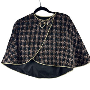 I.C.E. Elegant Black and Cream Plaid Cape with Bow at Closure